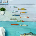 poissons bois bleu vert orange artisanal décoratif maison salle bain adhésif