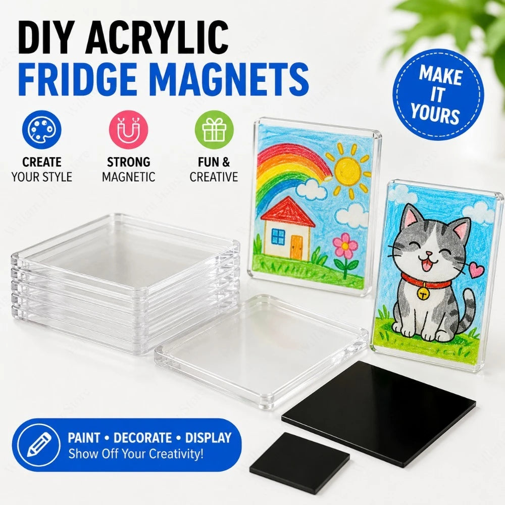 aimants réfrigérateur acrylique transparents dessins animés diy forme carrée ronde rectangle personnalisables ensemble deco