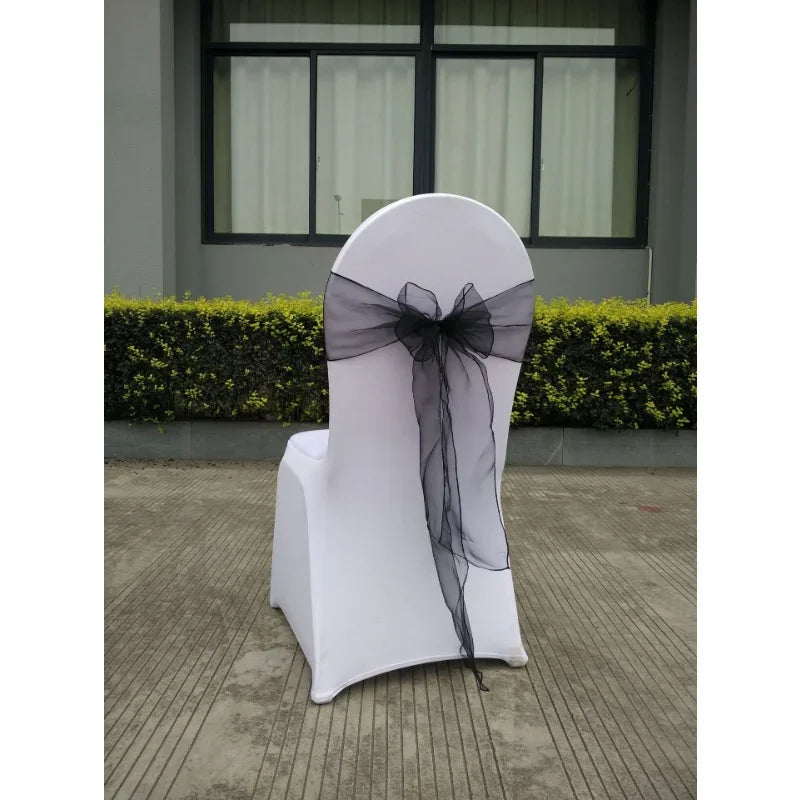 décoration événementielle mariage nœuds papillon rubans organza transparent orange bleu violet rose blanc sièges