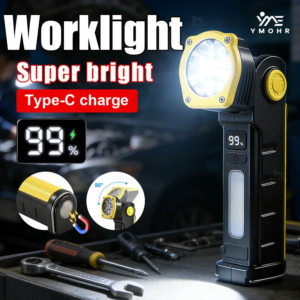 lampe frontale rechargeable led jaune noire aimantée rotation 90 degrés camping