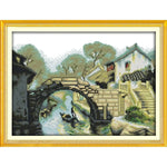 broderie point croix paysage rural pont maison arbres animaux instructions rubans coton grille dimensions