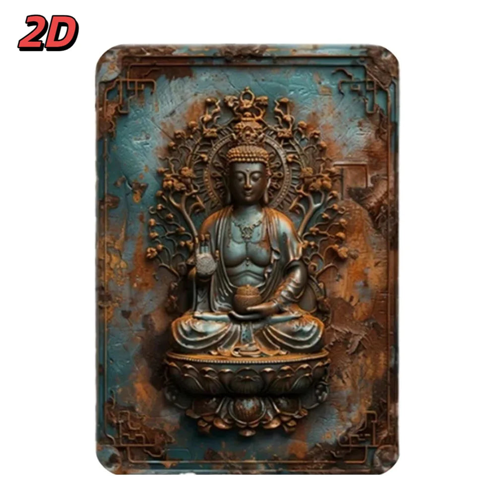statue bouddha aluminium relief sculpté gris brun beige décoration murale intérieur extérieur (Seulement 14