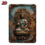 statue bouddha aluminium relief sculpté gris brun beige décoration murale intérieur extérieur (Seulement 14