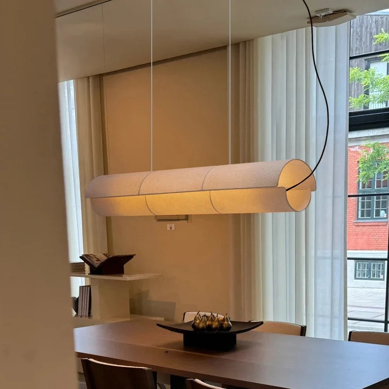 suspension lumineuse tissu blanc led moderne cuisine salon couloir opacité câble noir