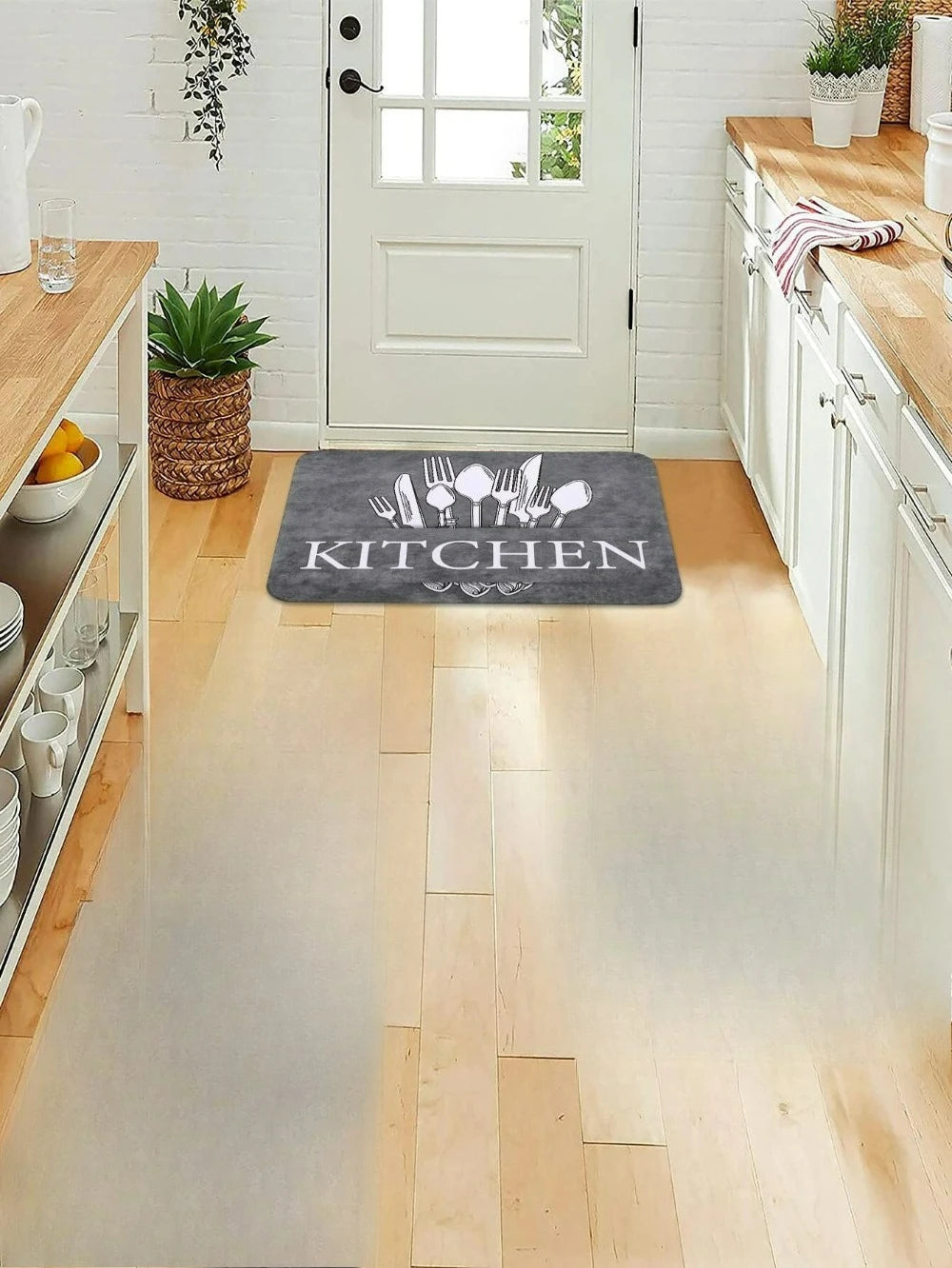 tapis non slip cuisine motif couverts gris moderne 40x120cm doux