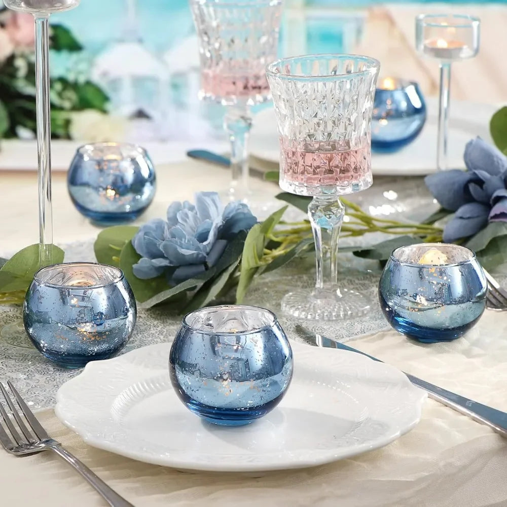 bougeoirs verre teint bleu violet vert brillants décoration moderne élégante maison anniversaire mariage