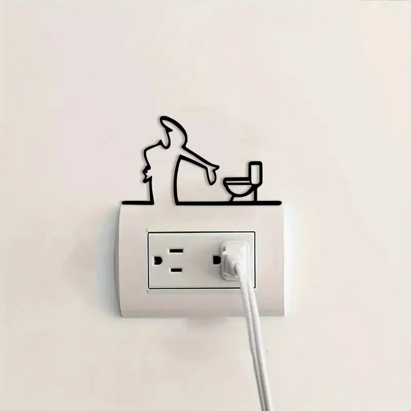 décoration murale autocollant noir silhouette toilette minimaliste linéaire personnage buvant