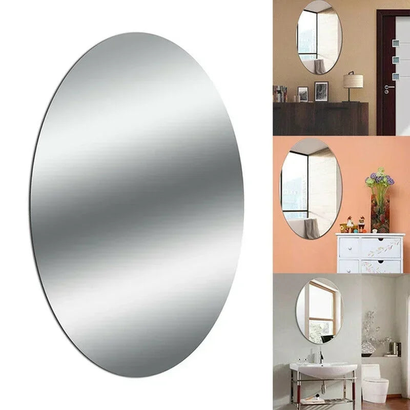 miroir acrylique moderne autoadhésif forme ovale rectangle argenté decoration salle bain salon