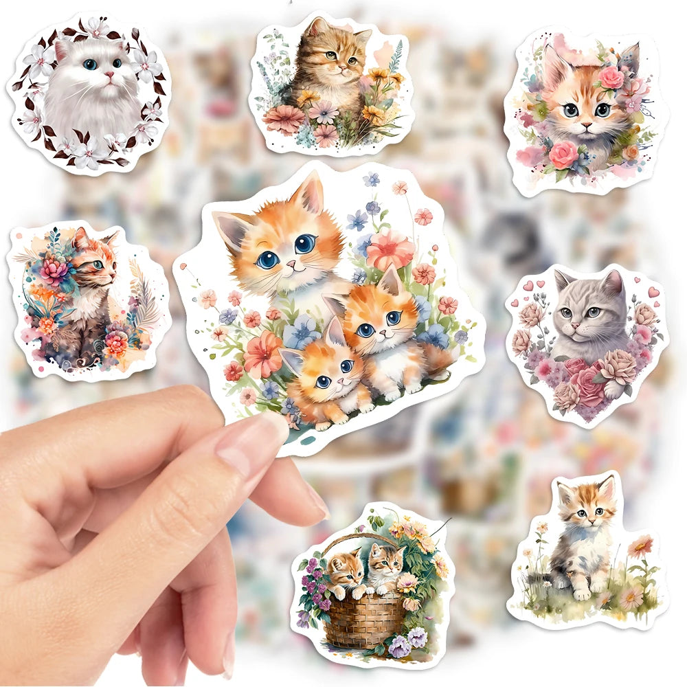 stickers chats mignons illustrations adhésifs multicolores transparents waterproof diy bricolage scrapbook bouteilles téléphone portable