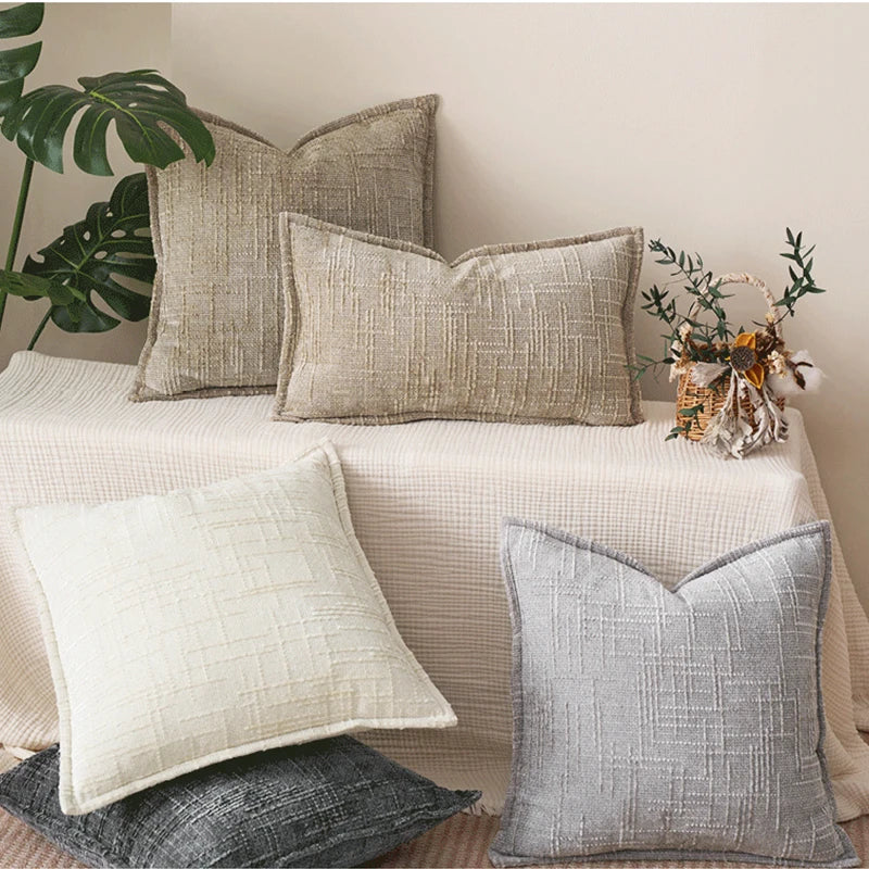 taies d'oreiller chenille gris beige motif solide contemporain non toxique dimension 45x45cm decoration maison