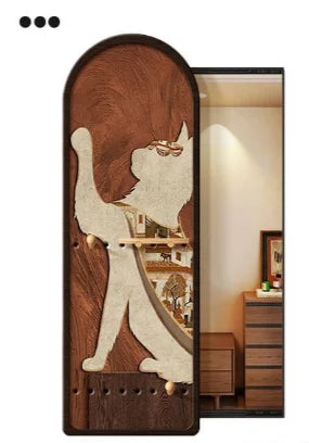 porte clés mural moderne imprimé chats texture bois noir sac main plante bijoux