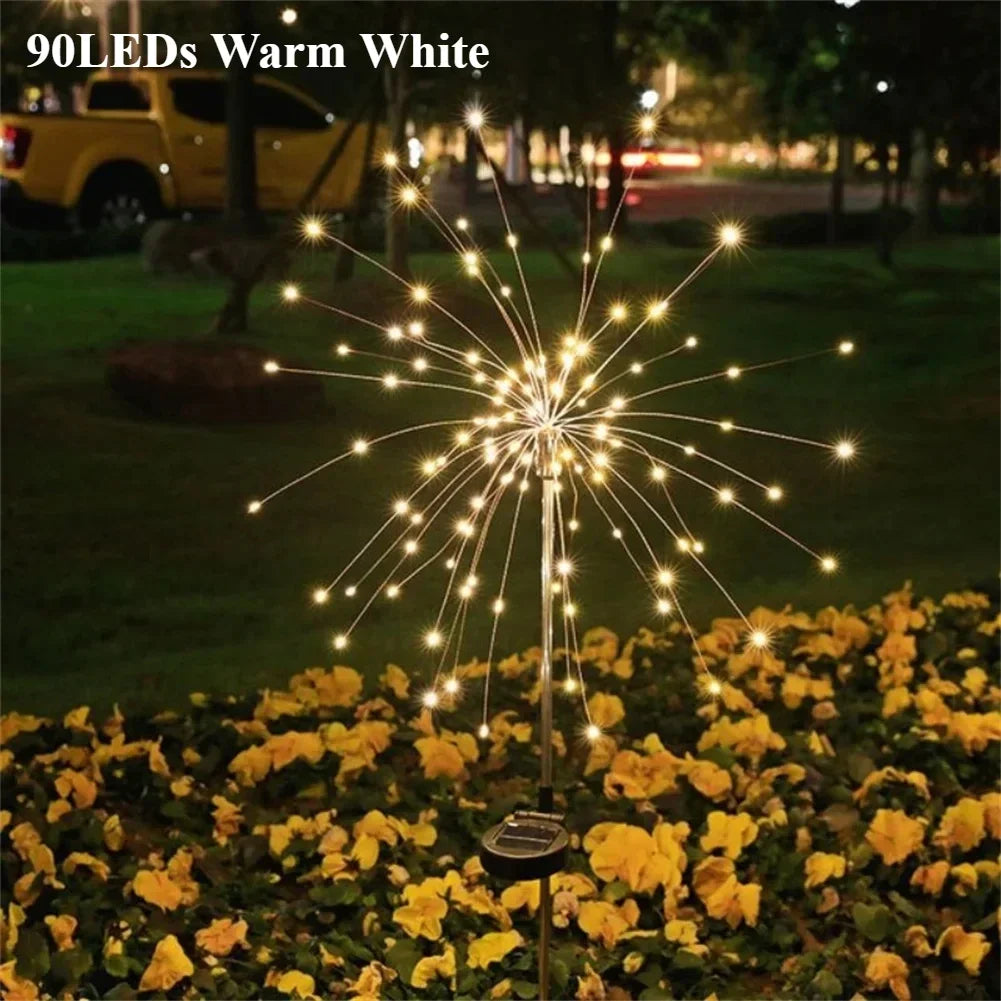 lumière solaire extérieure led feu d'artifice multicolore jardin décoration festive