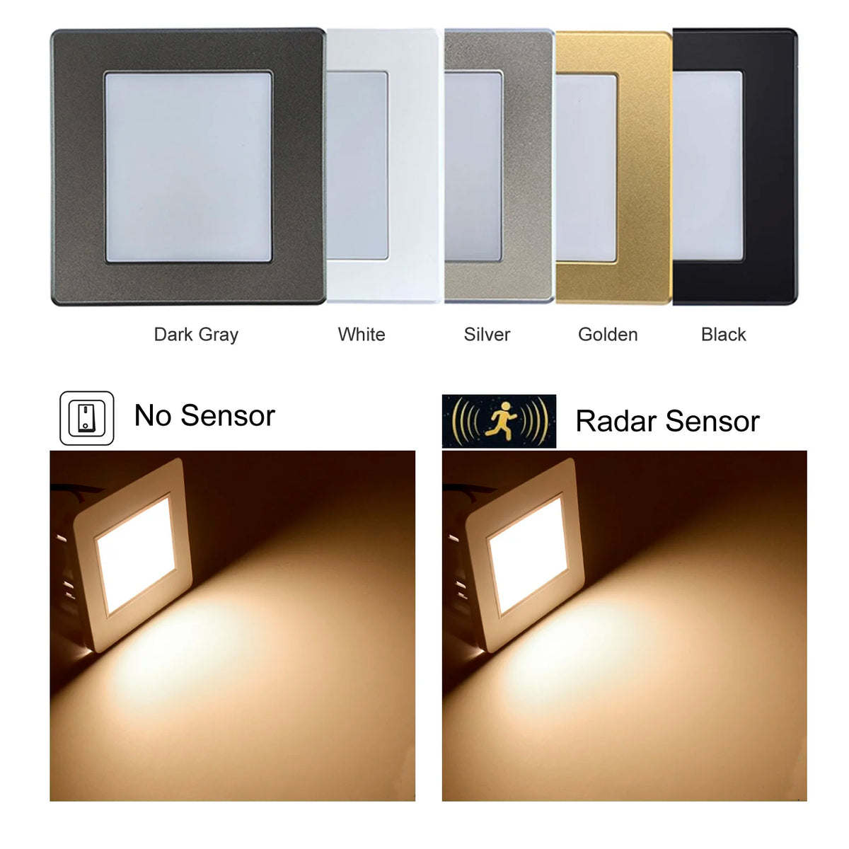 plaque lumière led moderne 86x86mm blanc noir argent doré gris minimaliste opacité cuisine couloir