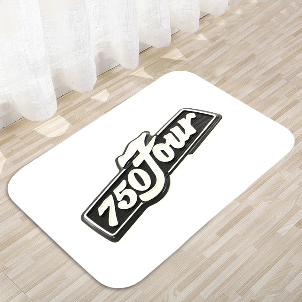 tapis moderne orange noir blanc rouge logo moto motifs floraux antidérapant polyester