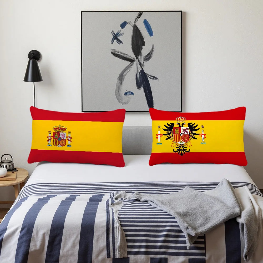 housse coussin drapeau espagnol imprimé polyester moderne rouge jaune blason royal 30x50cm 40x60cm 48x74cm
