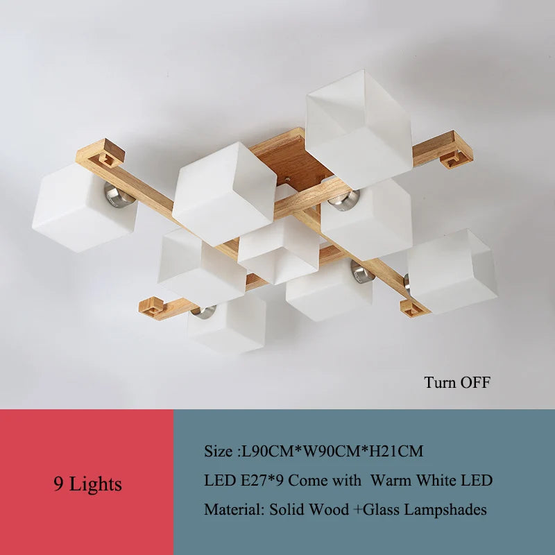lampe moderne bois verre cubes géométriques blanc doré 10 15 mètres carrés