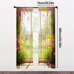 rideau fleuri multicolore semi transparent moderne polyester pièces decoration festive