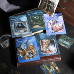 Stickers illustratifs paysages nocturnes personnages végétation étoiles lunes adhésifs scrapbooking