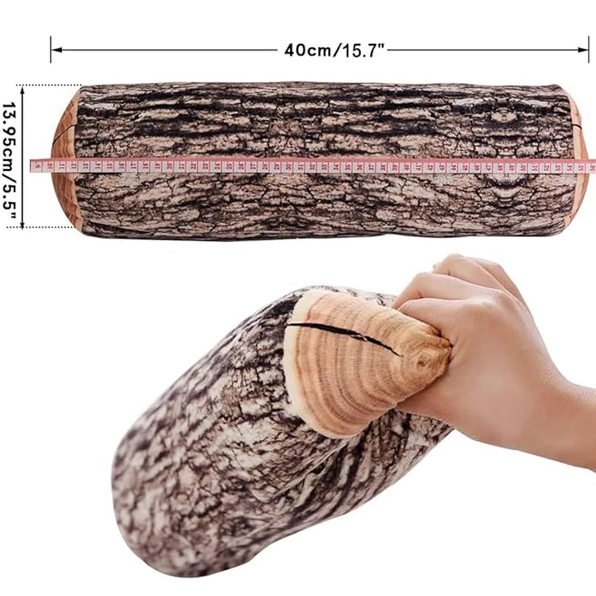 coussin tronc d'arbre marron clair texture bois réelle salon chambre canapé confortable mignon