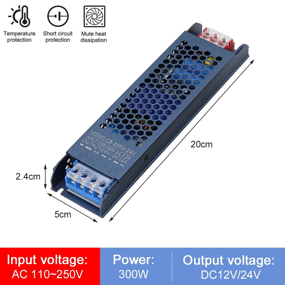 alimentation électrique led 12v 24v 100w 200w 300w 400w 500w bleu noir industrielle modernisée