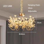 lustre or cristal transparent fleurs classique suspension chaines led moderne