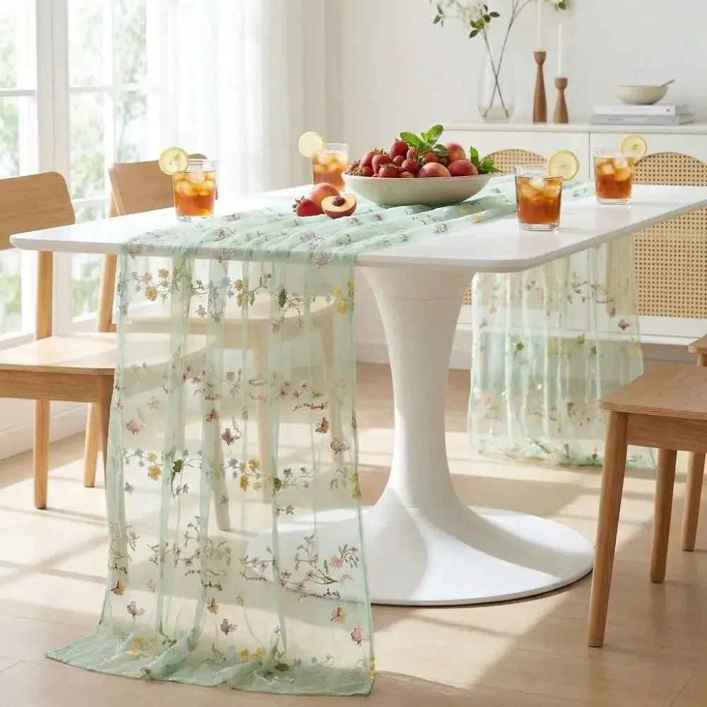 nappe décorative florale transparente vert clair blanc printemps mariage décoration table verte festive