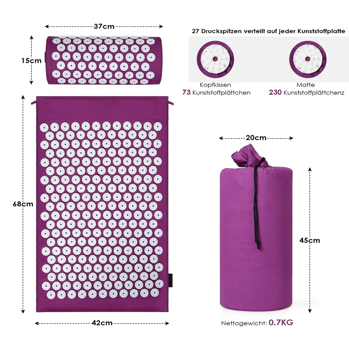 tapis massage acupression violet points blancs soulagement douleur relaxation stress moderne fitness yoga