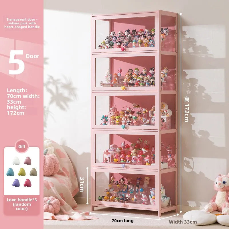meuble rangement moderne portes transparent rose clair bambou 80cm large