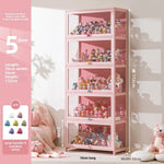 meuble rangement moderne portes transparent rose clair bambou 80cm large