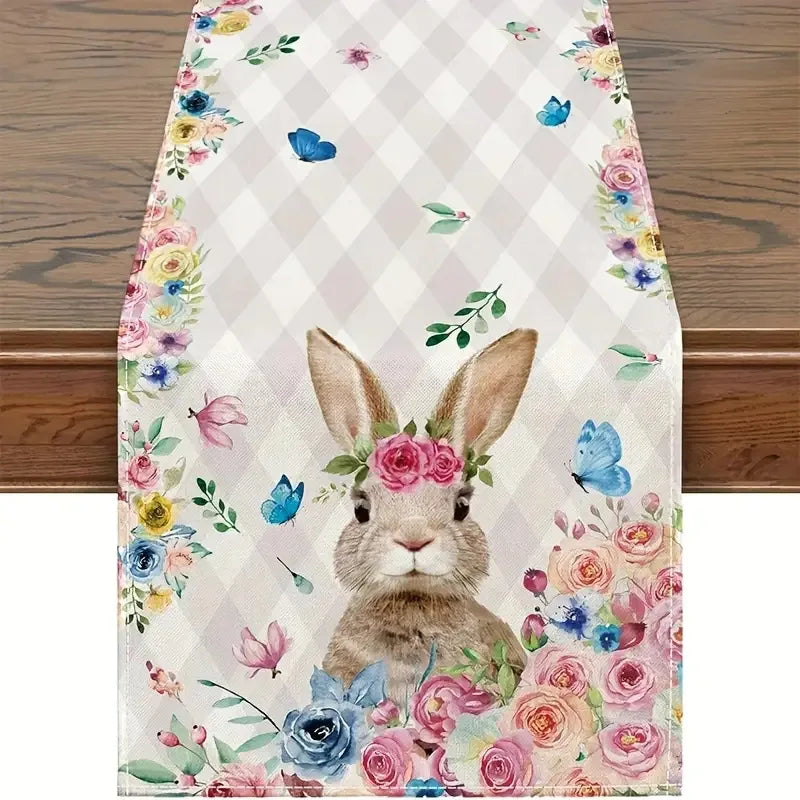 chemin table pâques lapins fleurs printemps jaune rose verte bleue pastorale imperméable polyester rectangle