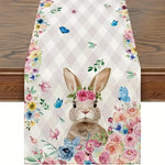 chemin table pâques lapins fleurs printemps jaune rose verte bleue pastorale imperméable polyester rectangle