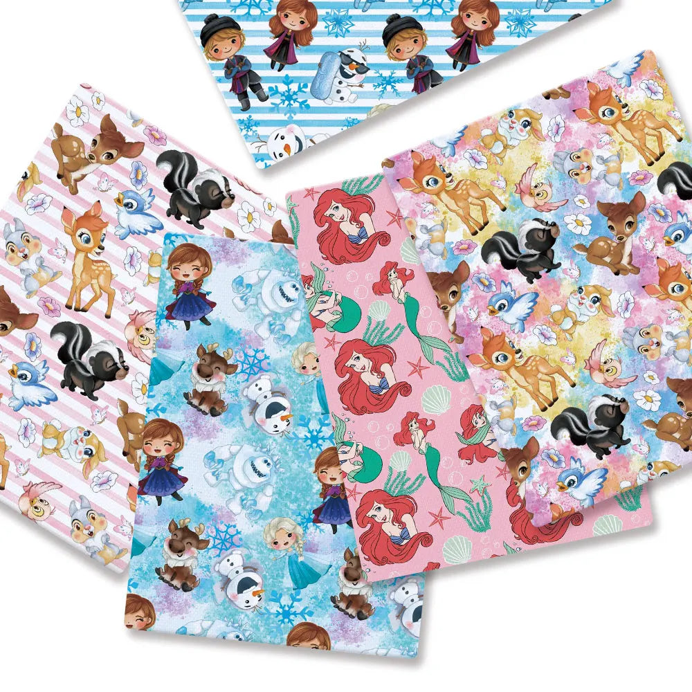 papier cadeau disney personnages anna elsa ariel bambi bleu rose jaune blanc