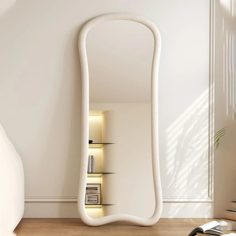 miroir pleine longueur moderne blanc cassé noir rose texturé sculptural rotatif