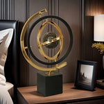 sphère artificielle moderne marbrée dorée noire décoration intérieure base carrée geometrique