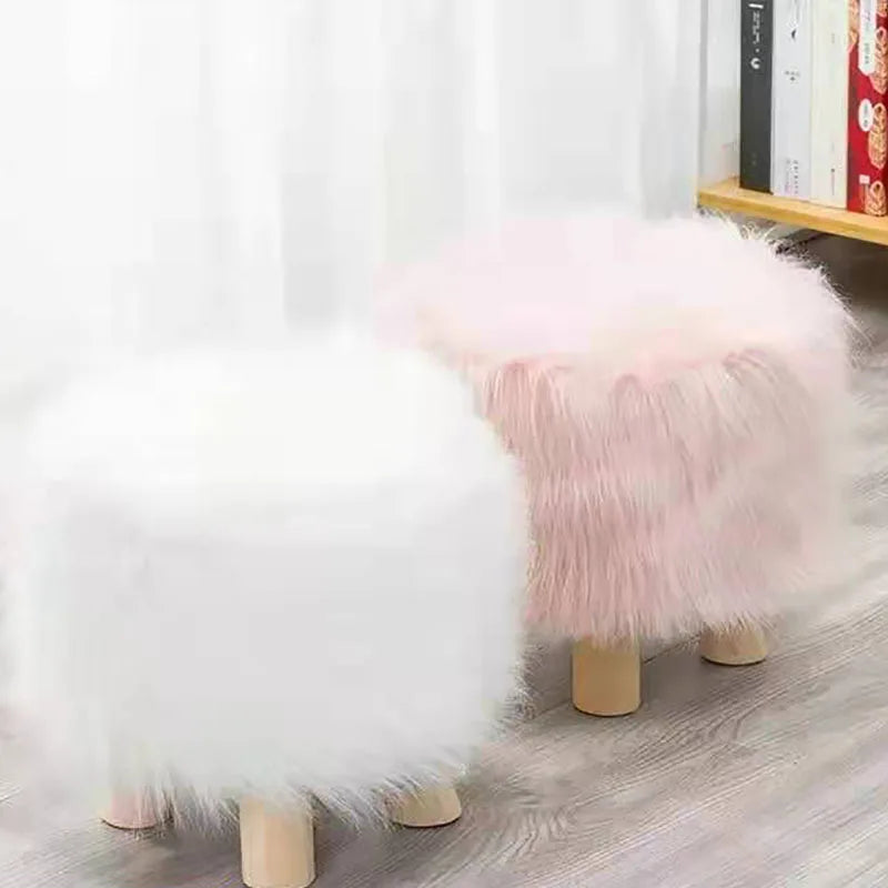 tabouret blanc rose fourrure moderne bois minimaliste autonome decoration intérieure meuble salon doux