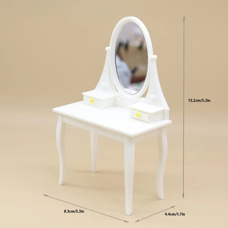 meuble miniature table chevet miroir blanc tiroirs flacons animaux nature résine romantique chambre décoration