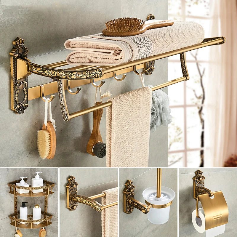 accessoires salle bain doré ornements floraux finition brillante classique porte savon porte gobelet porte