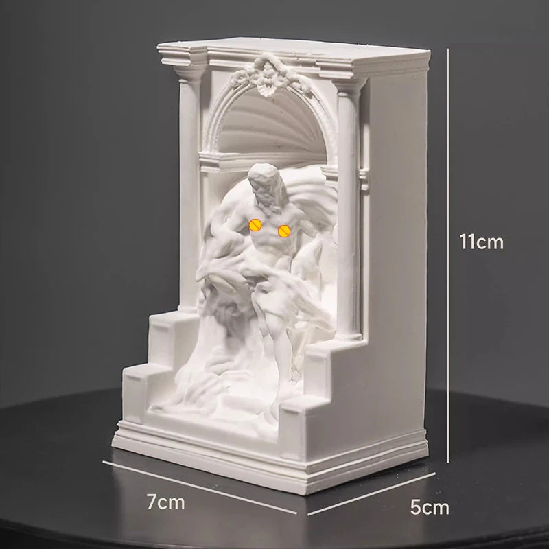 statue arc boîte bijoux blanc sculpté détails classique baroque ornemental decor salon