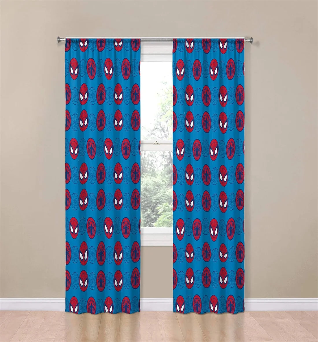 rideaux spider man blanc bleu rouge gris modernes opaques chambre yeux araignée occlusifs deux