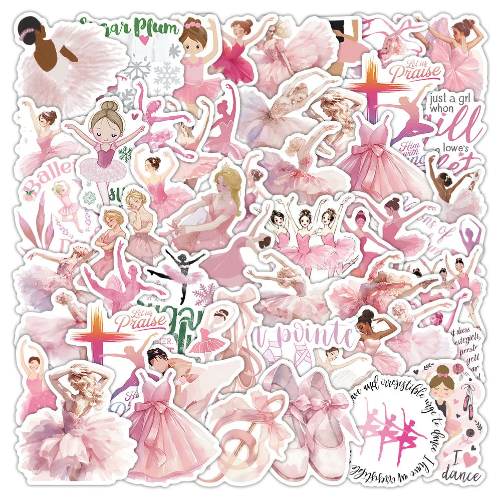 stickers danse tutu sugar plum floral illustration pastel adhésifs rose blanc chambre classe