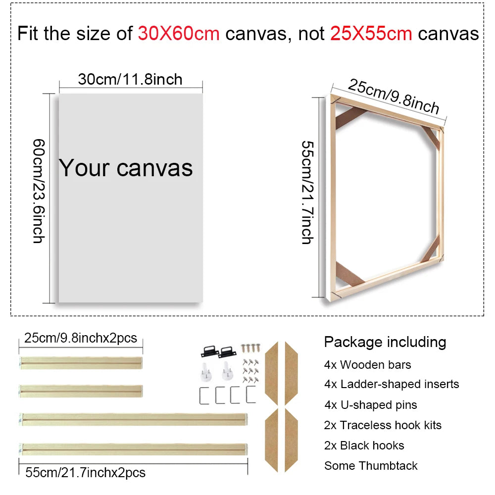 Cadre mural bois naturel moderne clips 20x40cm 25x55cm 30x60cm 35x75cm 40x80cm 45x95cm 50x100cm 55x115cm