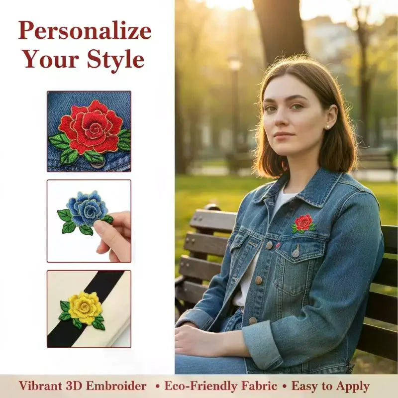 broderies 3d fleurs roses pivoines adhésif transparents motifs floraux couleurs bleues vertes rouges jaunes