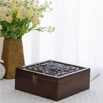 boîte bijoux vintage bois sculpté floral compartiments marron doré fixations traditionnelles