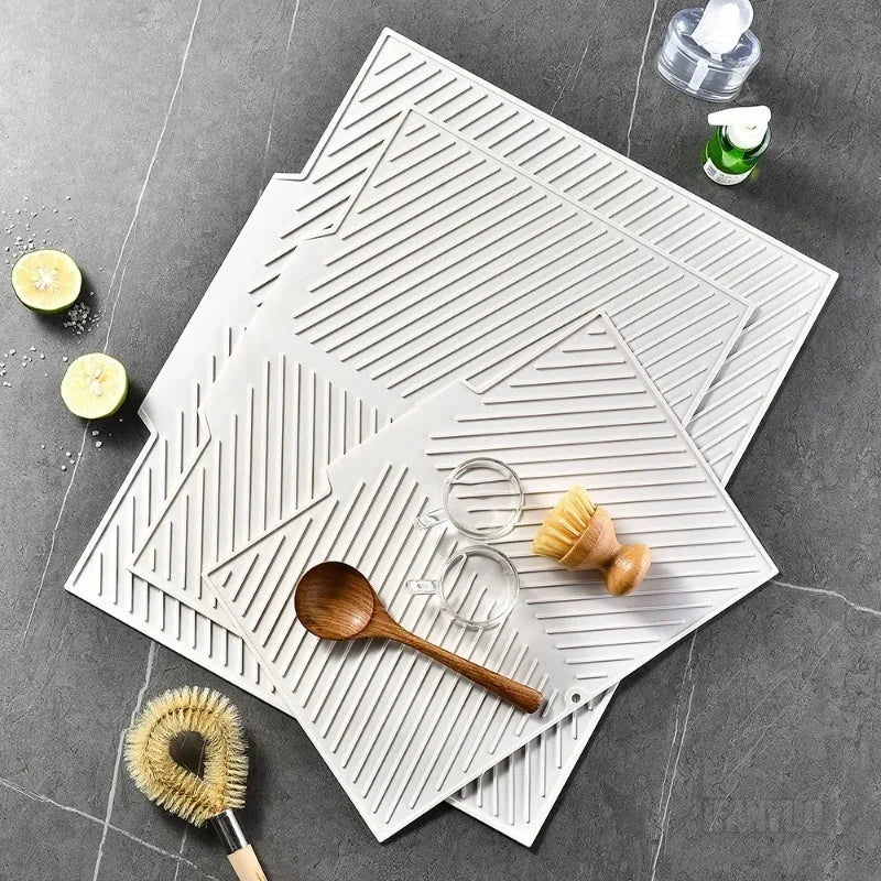 tapis cuisine silicone gris violet rayures diagonales moderne antidérapant respectueux environnement opaquet adhésif
