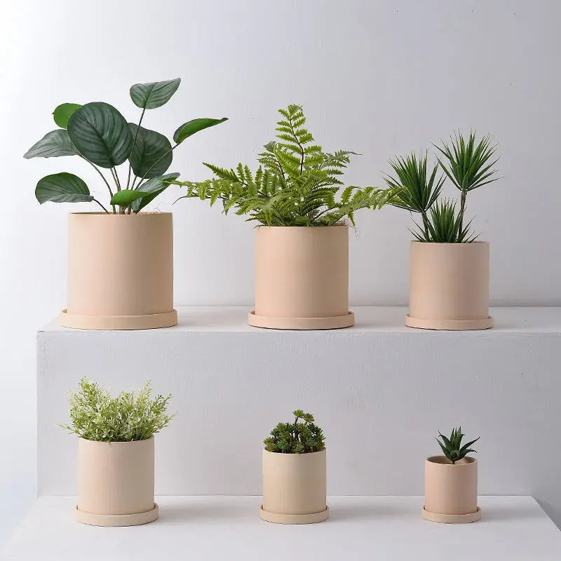 pots fleurs céramique moderne beige uni opaques 11x11x11cm 13x13x13cm 9x9x9cm succulentes