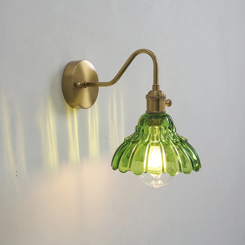 applique murale vintage verre floral or métallisé vert translucide éclairage chambre salle manger entrée