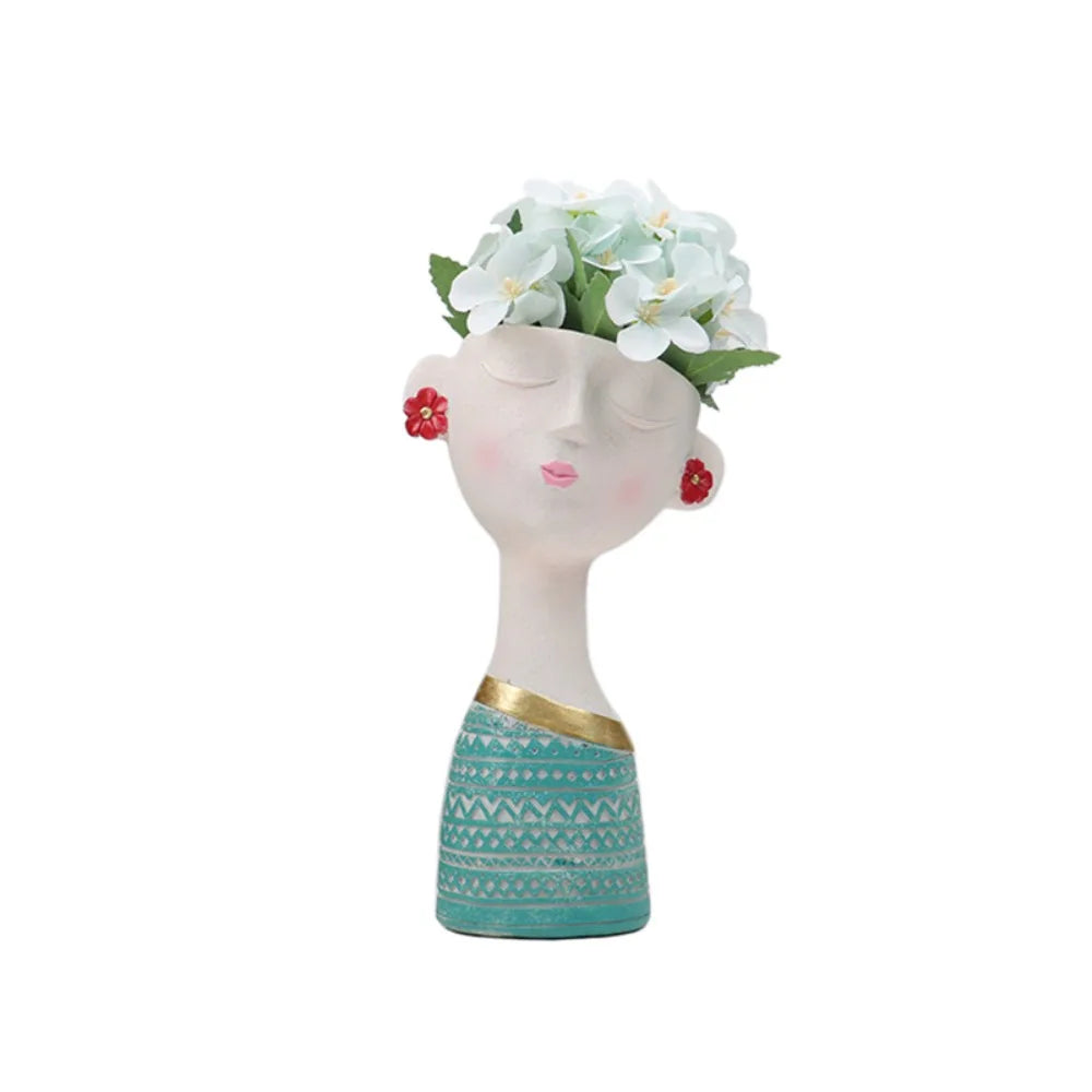 vase decoratif moderne buste feminin motif geometrique texturé fleurs artificielles blanc rouge