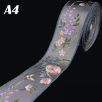 rubans décoratifs brodés fleurs feuilles oiseaux polyester large rouge bleu orange jaune marron gris