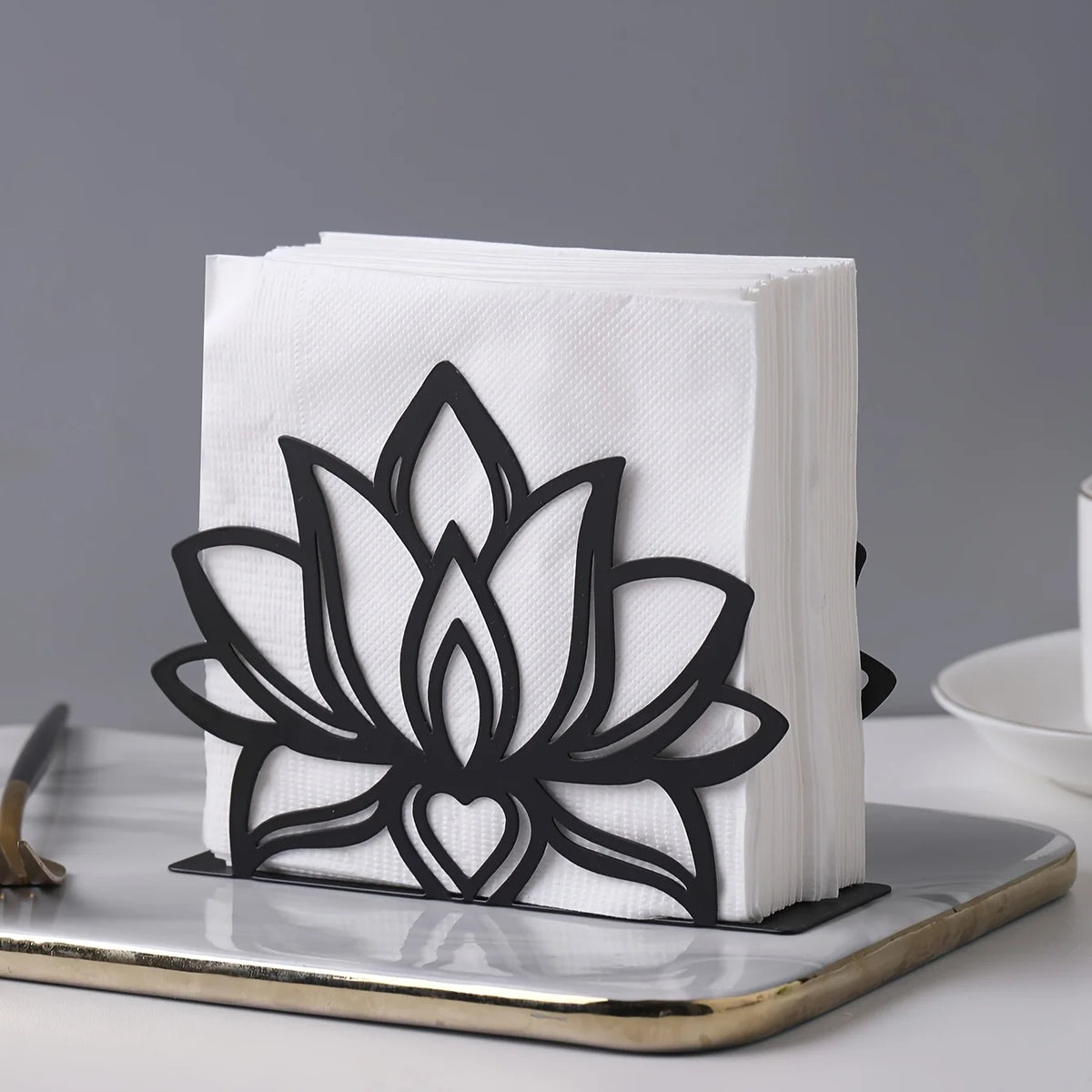 porte serviettes fleur lotus moderne noir blanc clips salle manger cuisine élégant métal utilisation