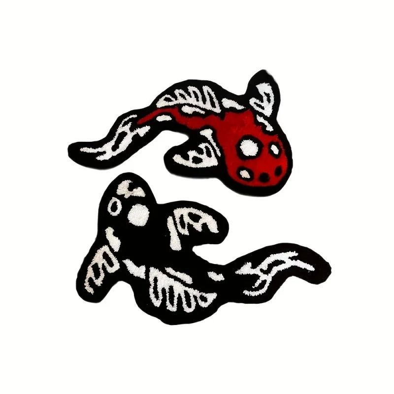 tapis moderne graphique pois squelette noir blanc rouge antidérapant intérieur extérieur chambre salon